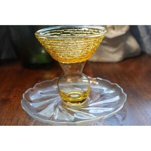 vintage arcoroc France double platter decorative plate amber and clear‎ glass